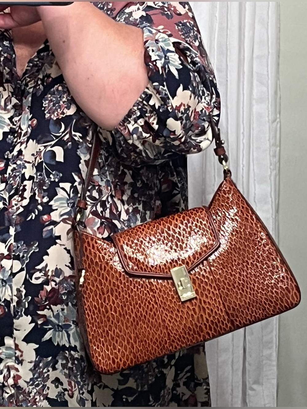 Brahmin Esme Nutmeg Janeway Snakeskin Embossed Shoulder Bag - Picture 15 of 16